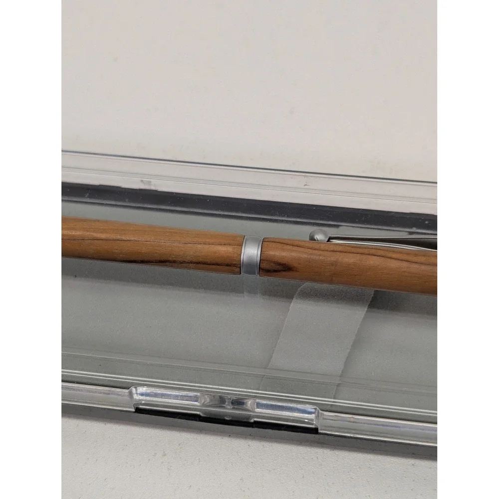 Slimline Twist Ballpoint Pen Oak Wood Satin Silver Finish Gift Boxed Handcrafted